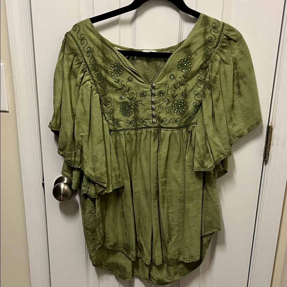 dressbarn Sage Green Embroidered Blouse